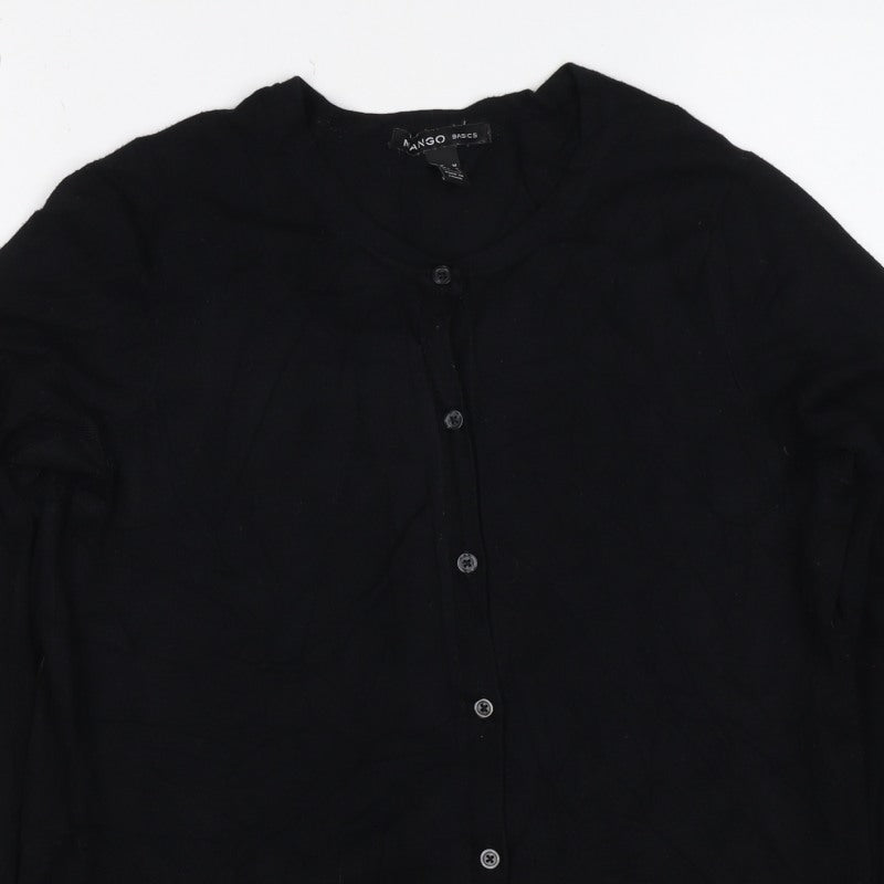 Mango Women Black M Round Neck Button Front Knit Cardigan