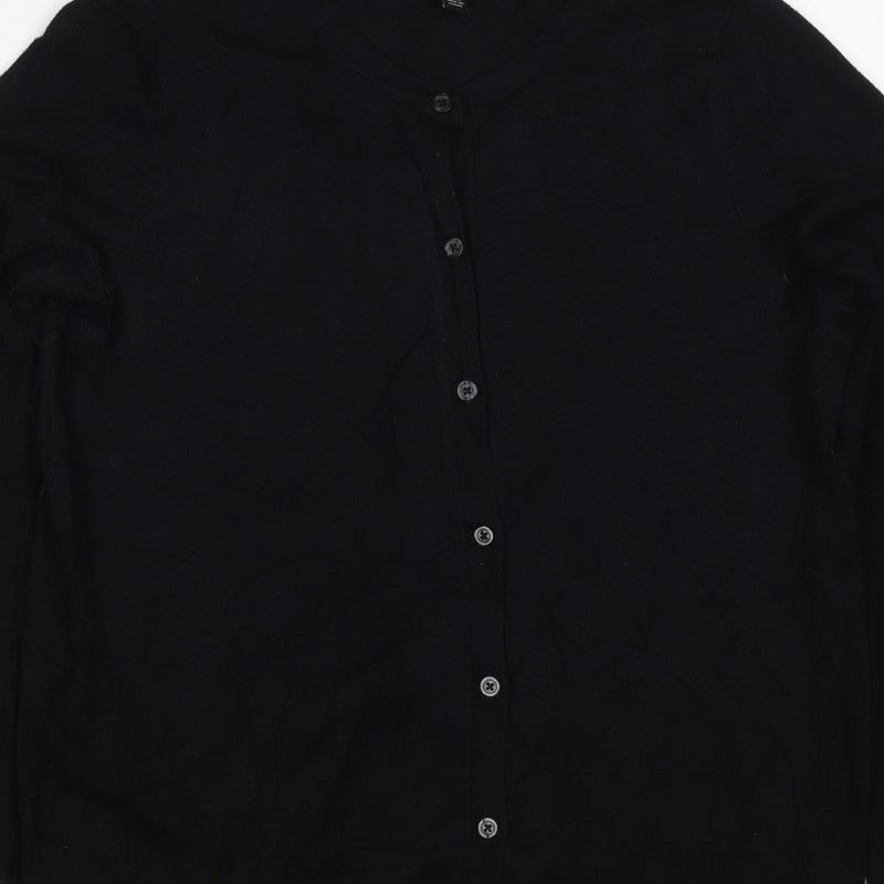 Mango Women Black M Round Neck Button Front Knit Cardigan
