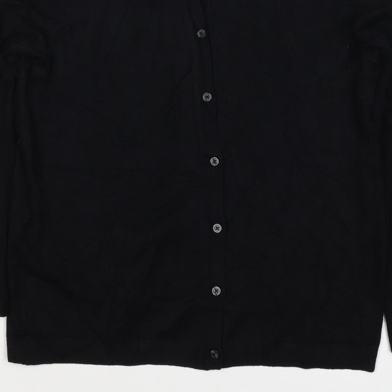 Mango Women Black M Round Neck Button Front Knit Cardigan