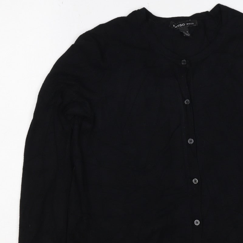 Mango Women Black M Round Neck Button Front Knit Cardigan
