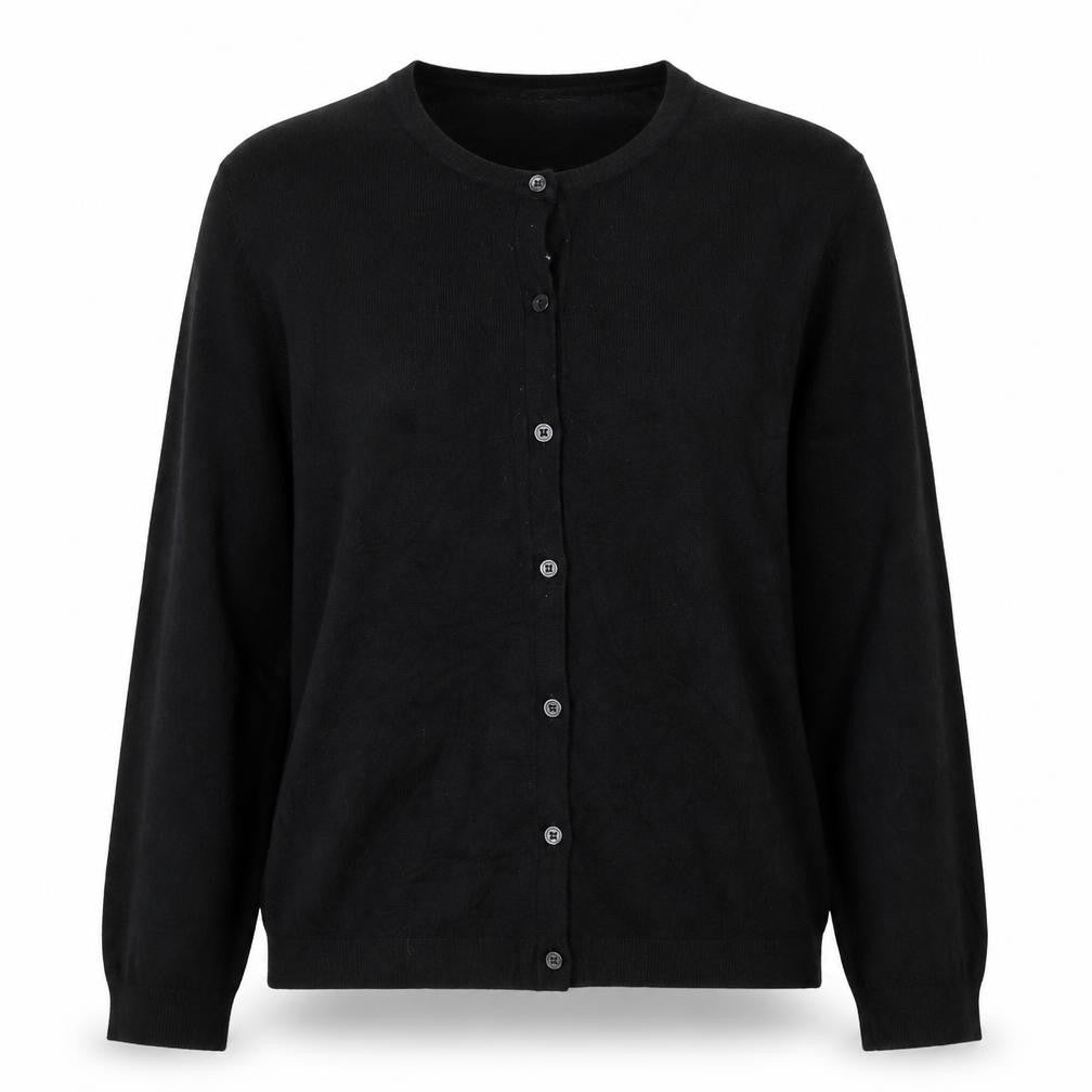 Mango Women Black M Round Neck Button Front Knit Cardigan