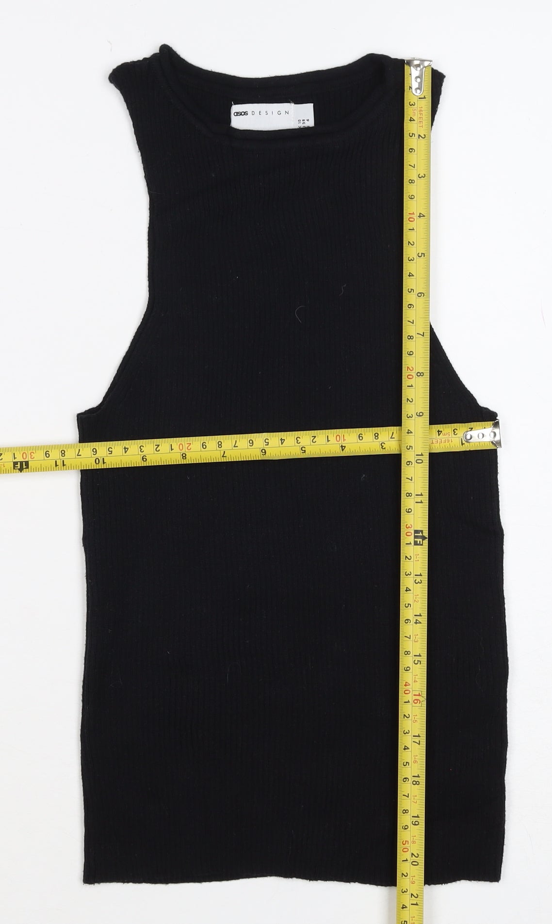 ASOS Design Women Black UK 10 Ribbed Basic Slim Tank Top