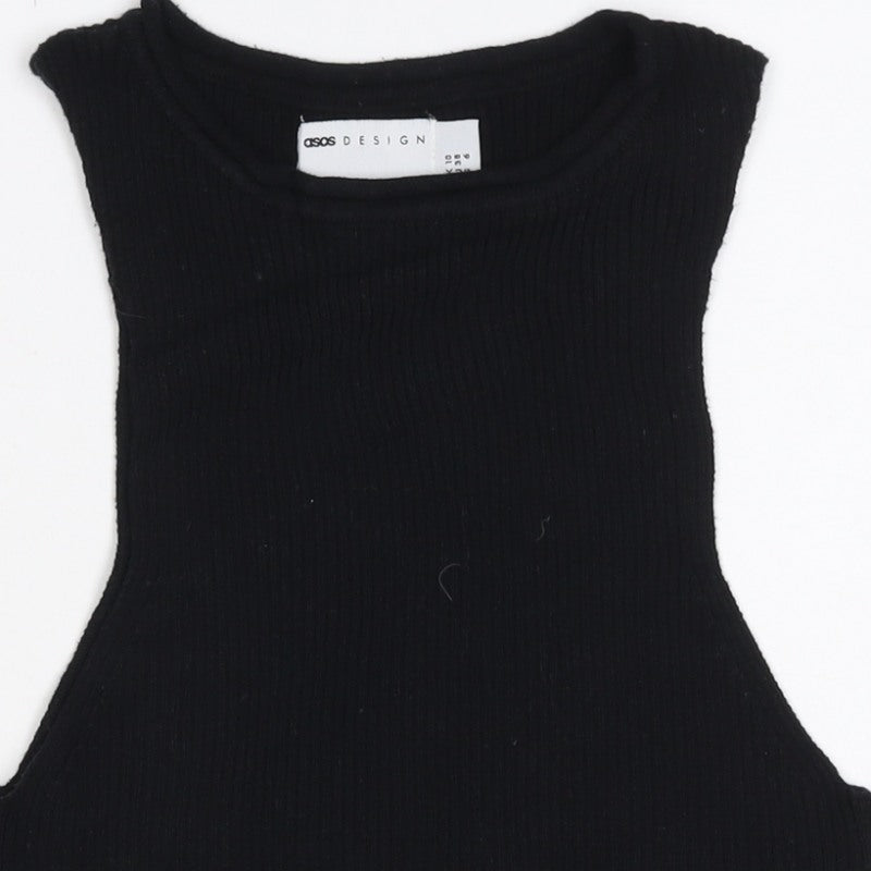 ASOS Design Women Black UK 10 Ribbed Basic Slim Tank Top
