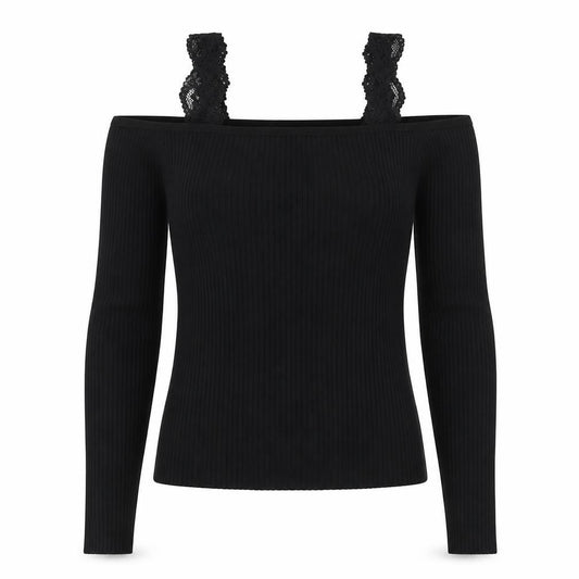H&M Divided Women’s Black M Rib Knit Cold Shoulder Lace Jumper