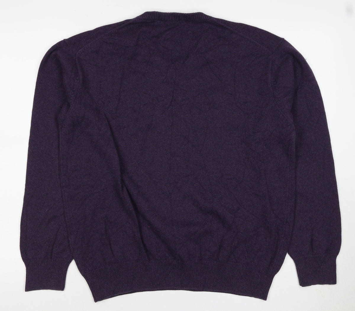 GANT Men's Purple V-Neck Cotton Logo Pullover Jumper Size L