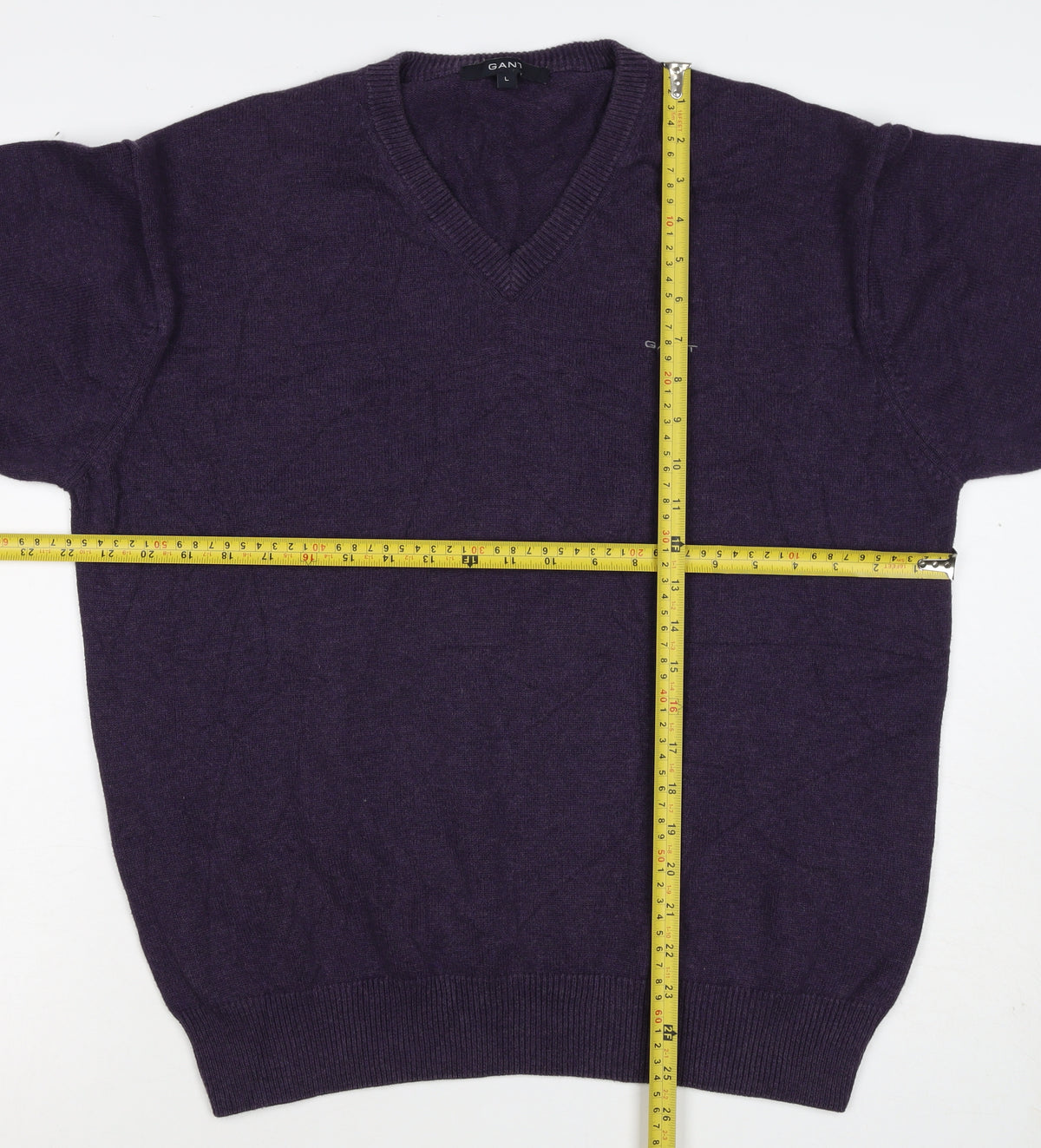 GANT Men's Purple V-Neck Cotton Logo Pullover Jumper Size L