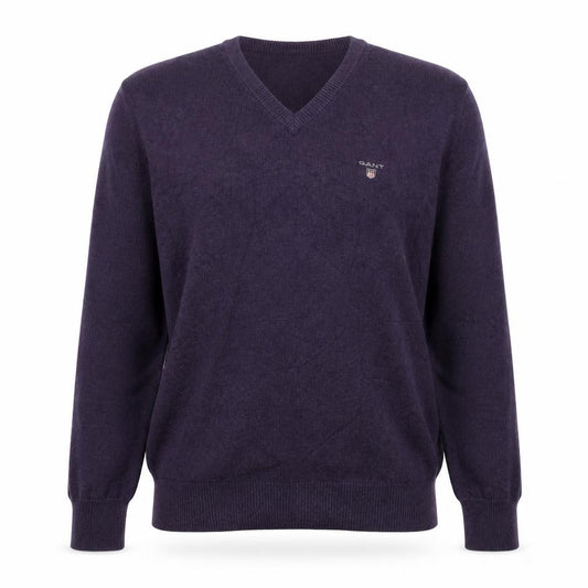 GANT Men's Purple V-Neck Cotton Logo Pullover Jumper Size L