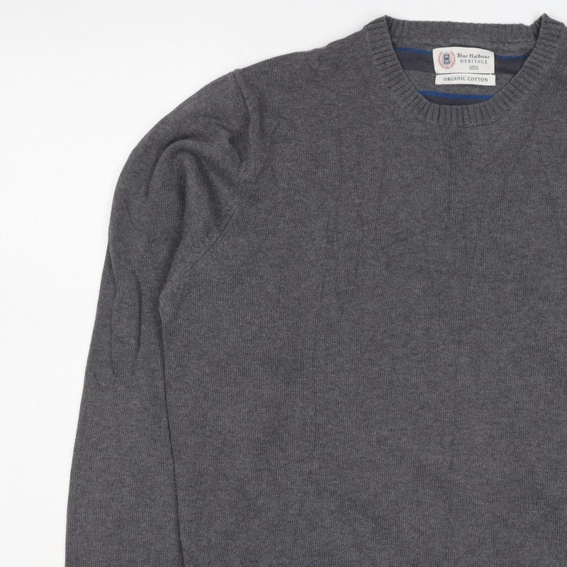 Marks and Spencer Men Grey Large Organic Cotton Crew Neck Pullover Jumper