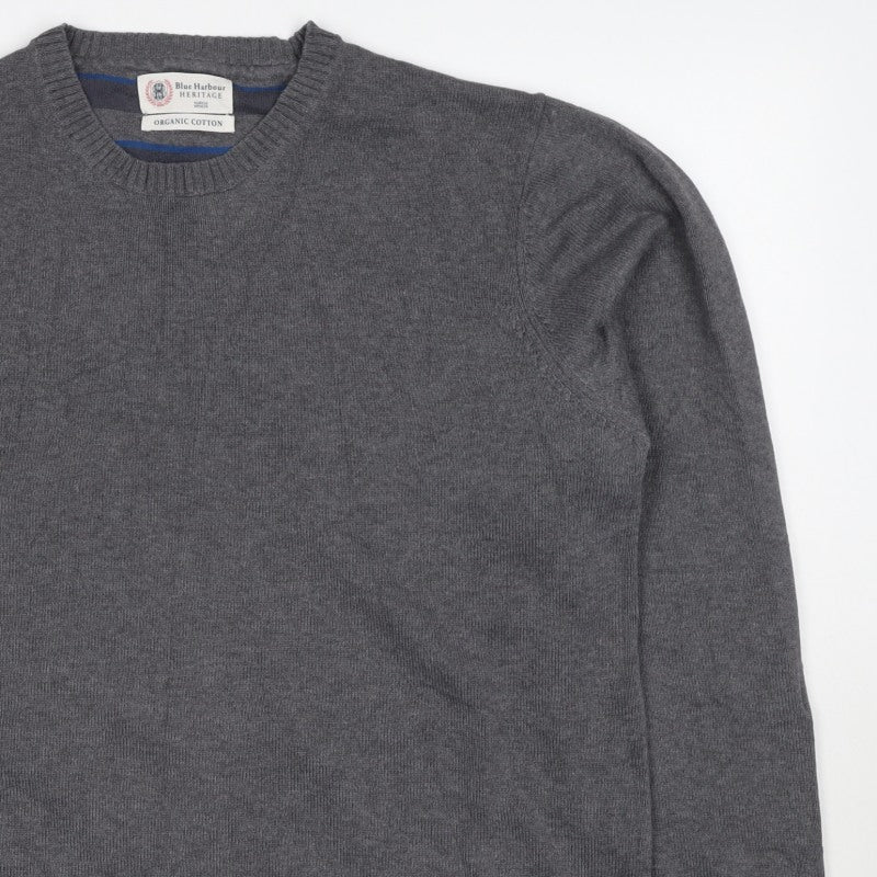 Marks and Spencer Men Grey Large Organic Cotton Crew Neck Pullover Jumper