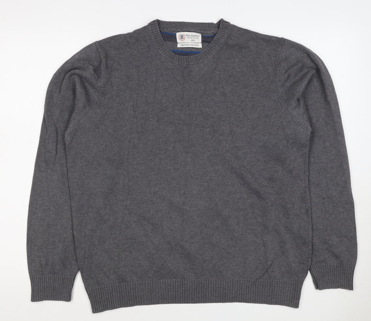 Marks and Spencer Men Grey Large Organic Cotton Crew Neck Pullover Jumper