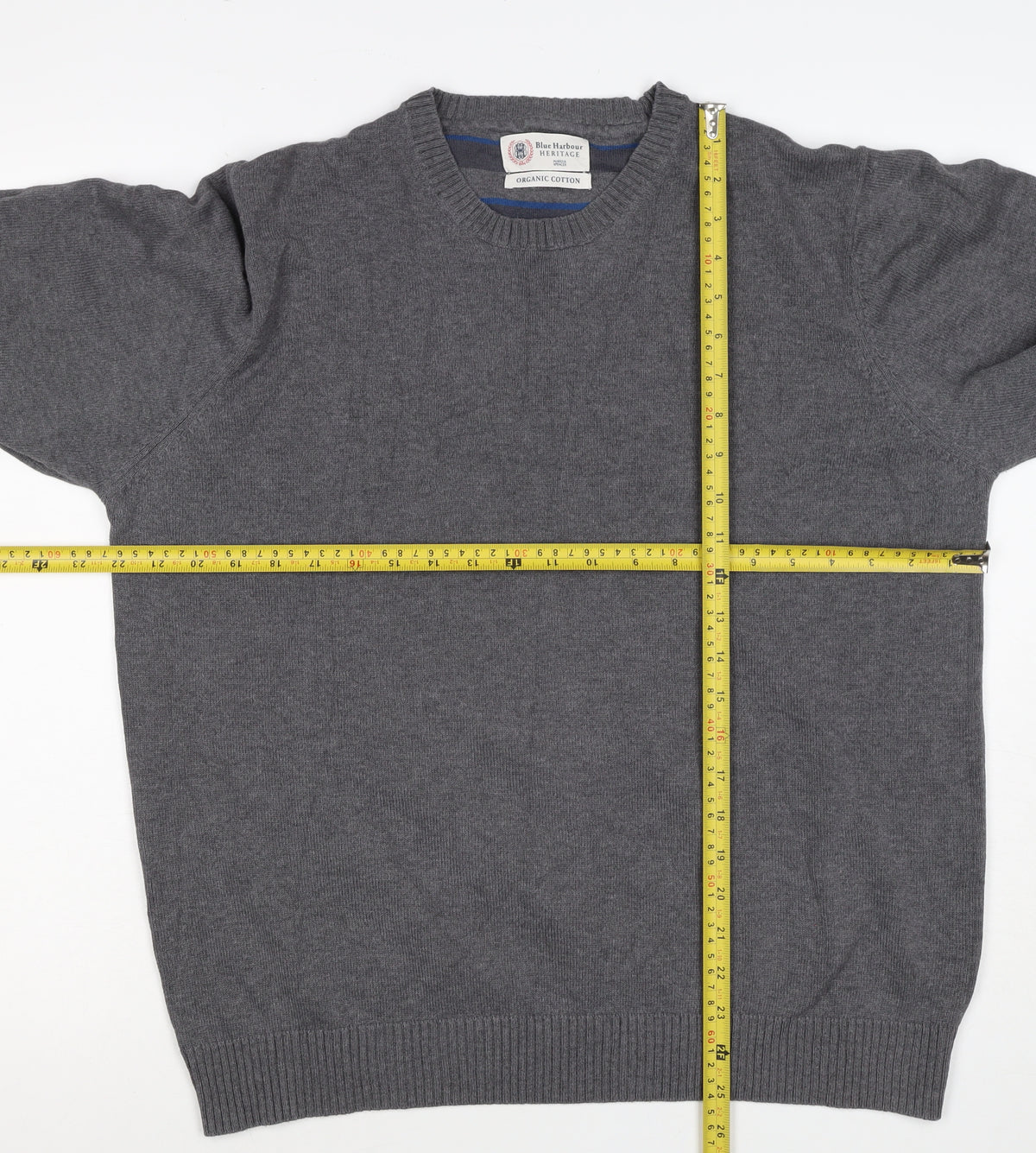Marks and Spencer Men Grey Large Organic Cotton Crew Neck Pullover Jumper