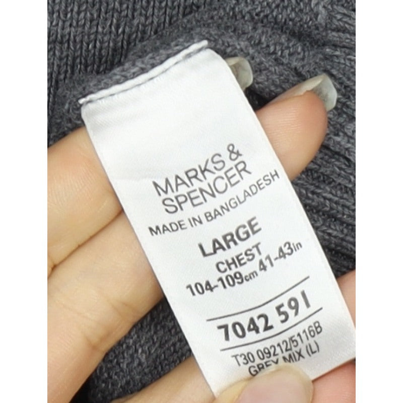 Marks and Spencer Men Grey Large Organic Cotton Crew Neck Pullover Jumper