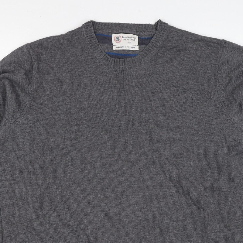Marks and Spencer Men Grey Large Organic Cotton Crew Neck Pullover Jumper