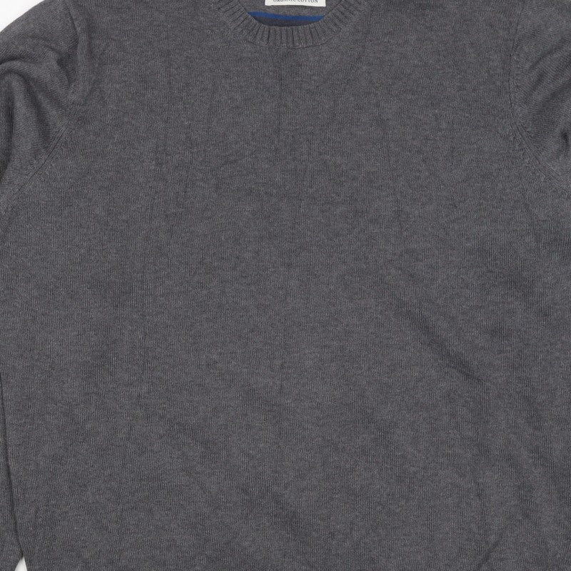 Marks and Spencer Men Grey Large Organic Cotton Crew Neck Pullover Jumper