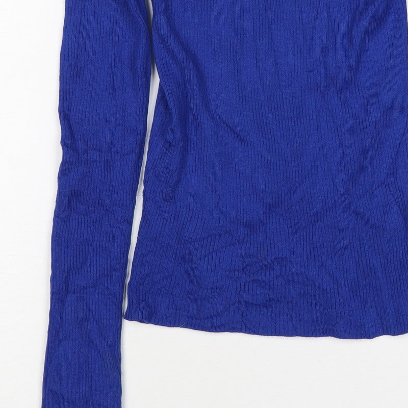 Divided Women Blue XS Ribbed Cold Shoulder Mock Neck Jumper