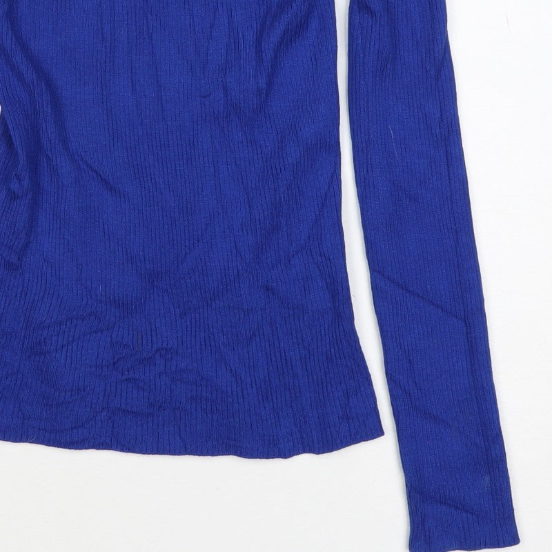 Divided Women Blue XS Ribbed Cold Shoulder Mock Neck Jumper