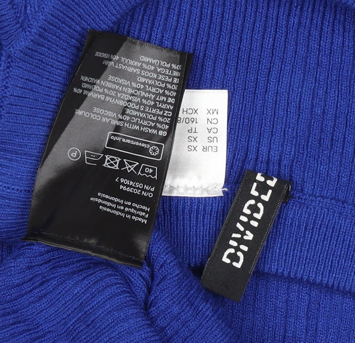 Divided Women Blue XS Ribbed Cold Shoulder Mock Neck Jumper