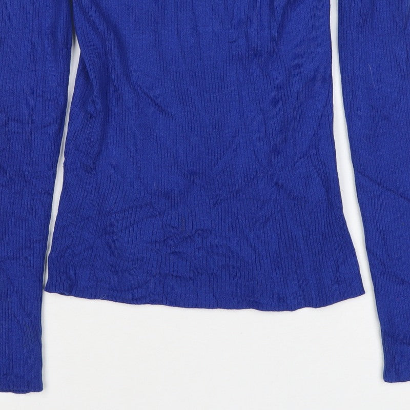 Divided Women Blue XS Ribbed Cold Shoulder Mock Neck Jumper