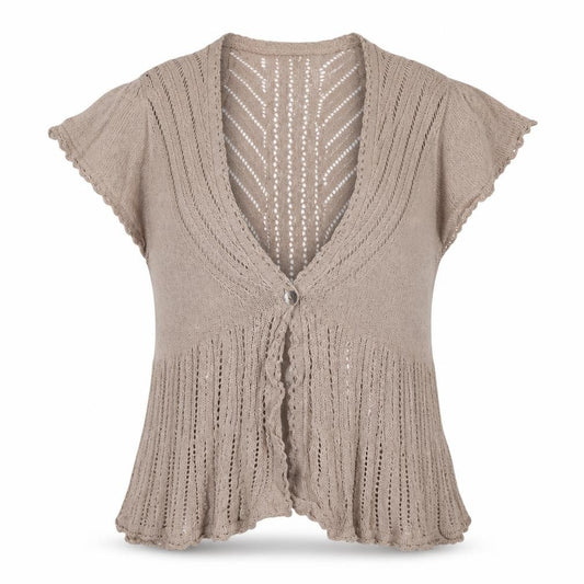 M&S Women Beige UK 12 Open-Knit Short Sleeve Cardigan