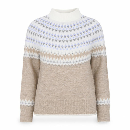 Fat Face Women’s Beige Fair Isle Wool Alpaca Mock Neck Jumper UK 8