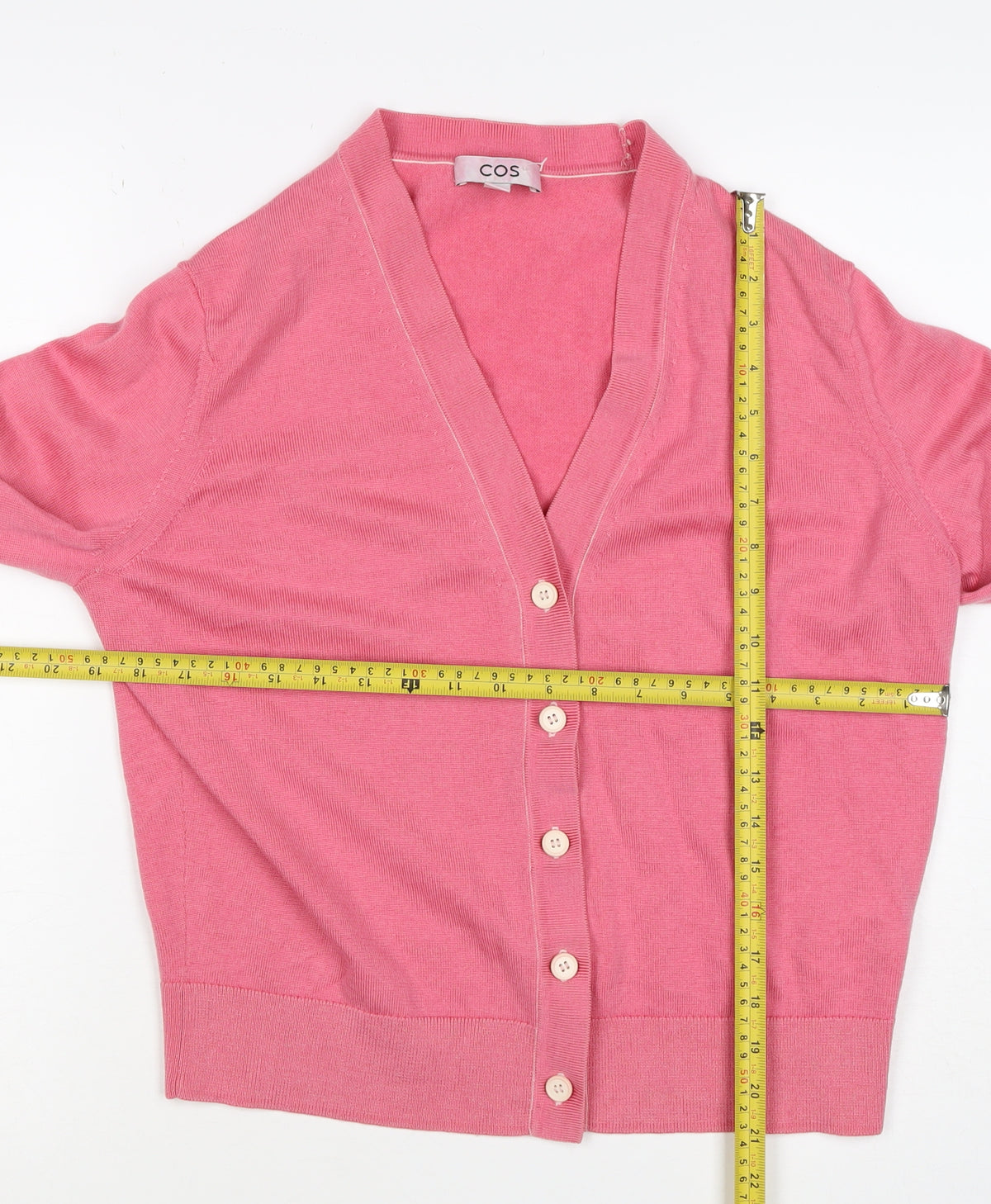 COS Women’s Pink S 100% Wool V-Neck Button Cardigan