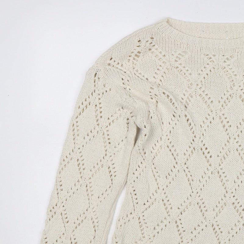M&S Women Ivory UK 12 Open Knit Argyle Cotton Pullover Jumper