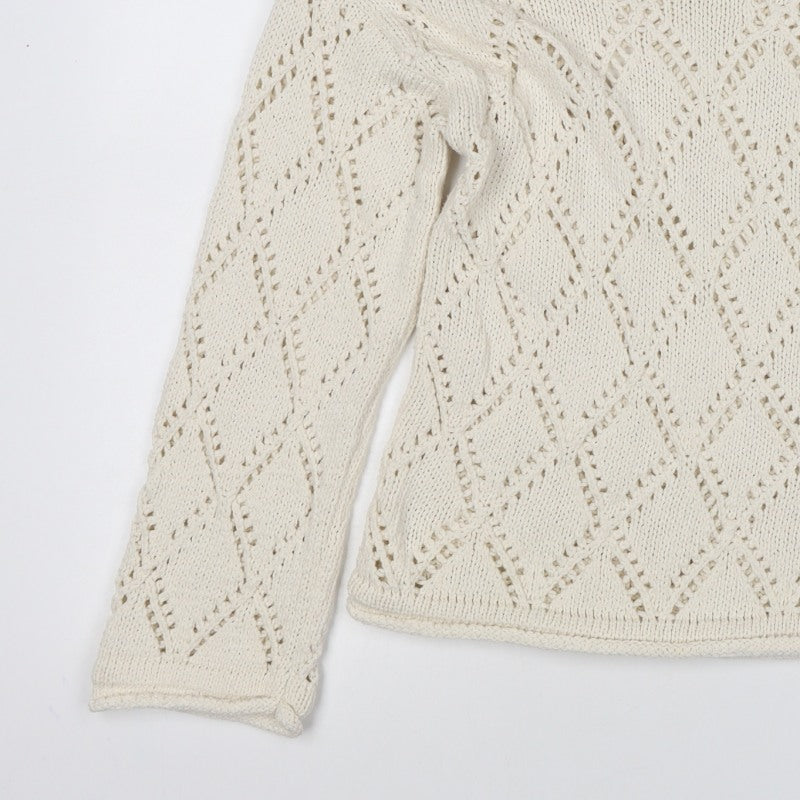 M&S Women Ivory UK 12 Open Knit Argyle Cotton Pullover Jumper
