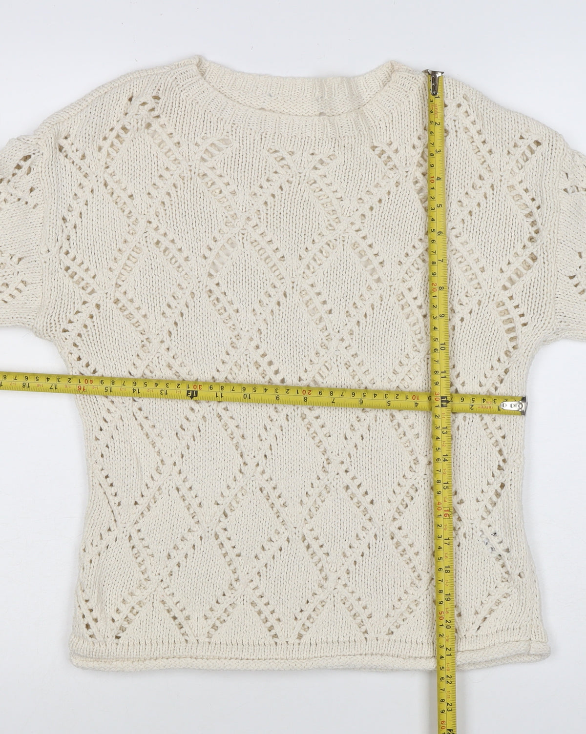 M&S Women Ivory UK 12 Open Knit Argyle Cotton Pullover Jumper