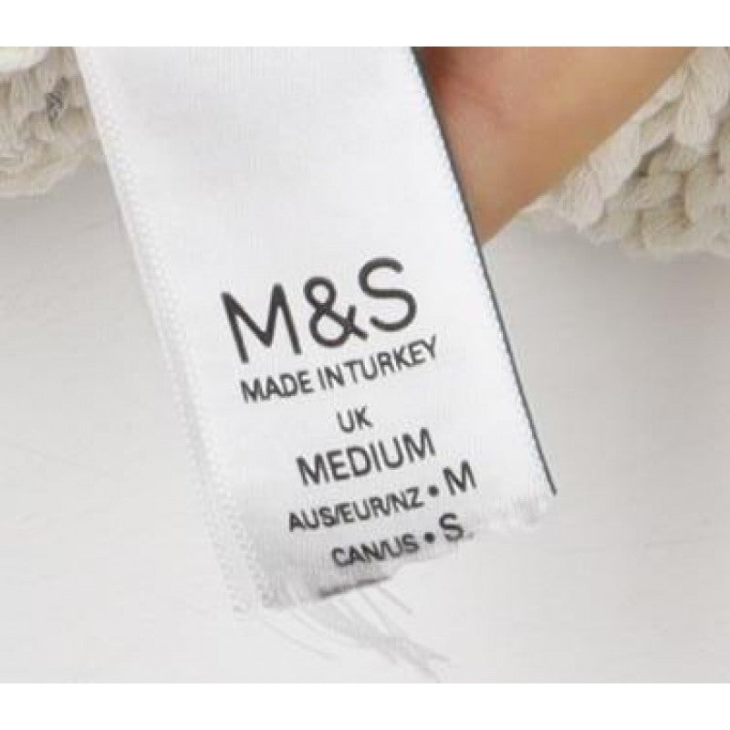 M&S Women Ivory UK 12 Open Knit Argyle Cotton Pullover Jumper