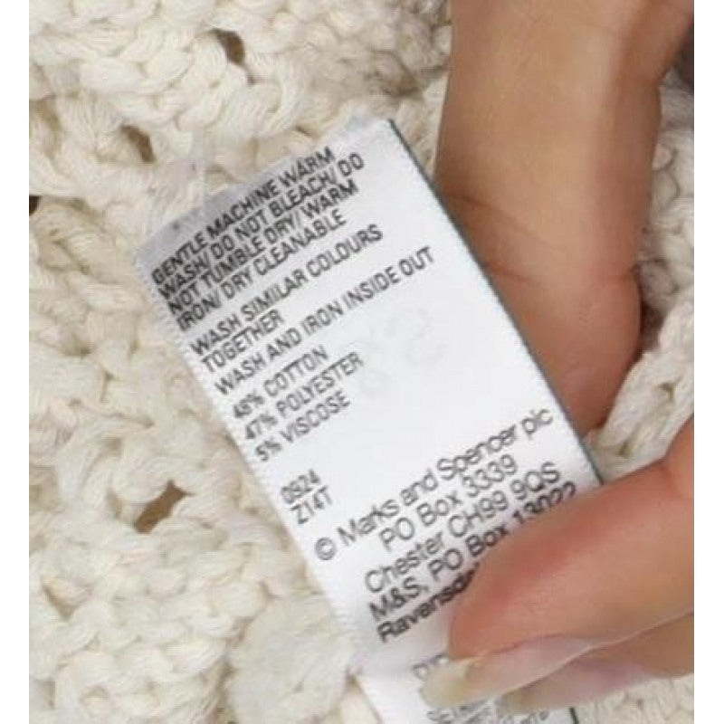 M&S Women Ivory UK 12 Open Knit Argyle Cotton Pullover Jumper