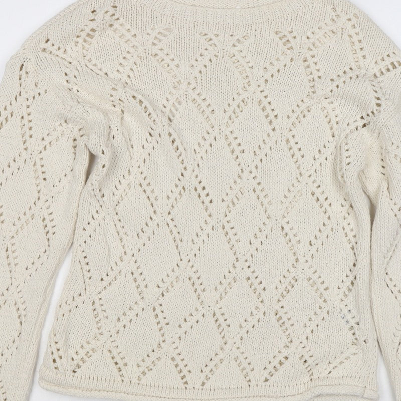 M&S Women Ivory UK 12 Open Knit Argyle Cotton Pullover Jumper