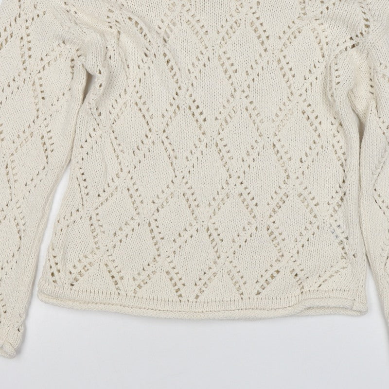 M&S Women Ivory UK 12 Open Knit Argyle Cotton Pullover Jumper