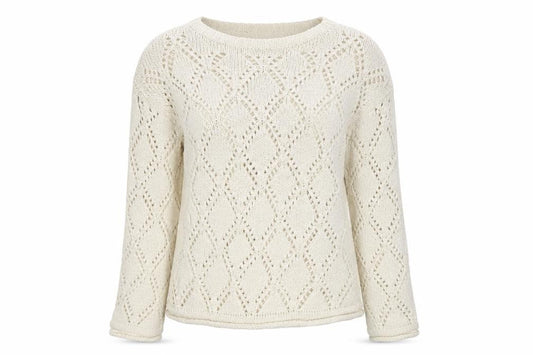 M&S Women Ivory UK 12 Open Knit Argyle Cotton Pullover Jumper