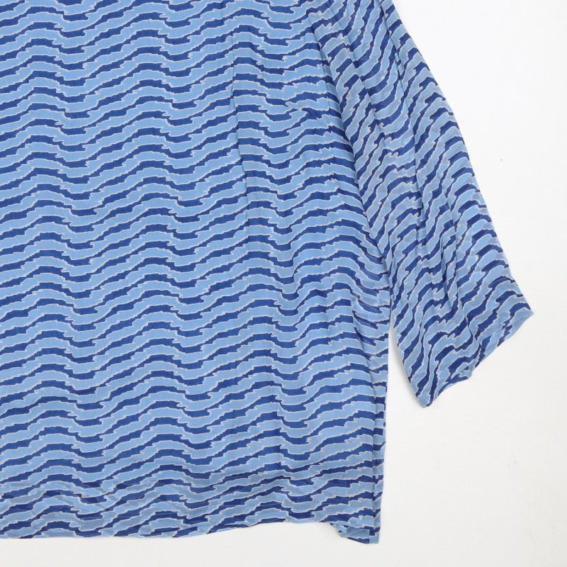 Adini Women Blue L Viscose Wave Stripe 3/4 Bell Sleeve Lined Blouse