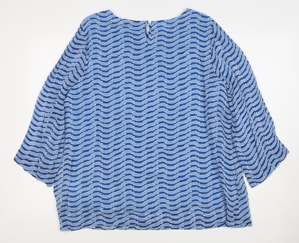 Adini Women Blue L Viscose Wave Stripe 3/4 Bell Sleeve Lined Blouse