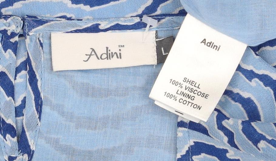 Adini Women Blue L Viscose Wave Stripe 3/4 Bell Sleeve Lined Blouse