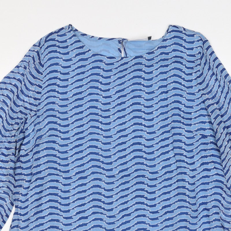 Adini Women Blue L Viscose Wave Stripe 3/4 Bell Sleeve Lined Blouse