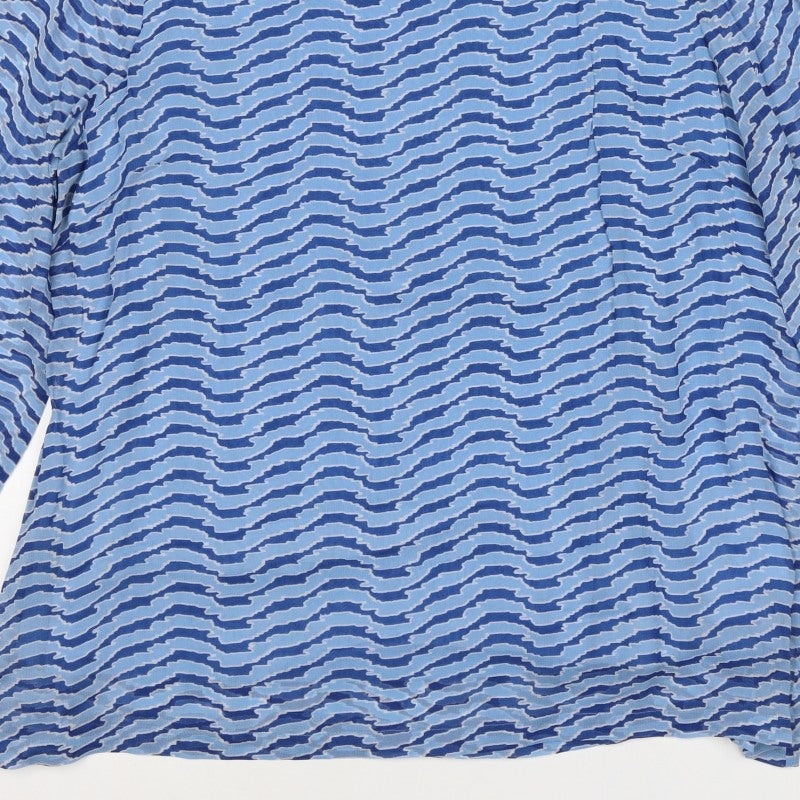 Adini Women Blue L Viscose Wave Stripe 3/4 Bell Sleeve Lined Blouse