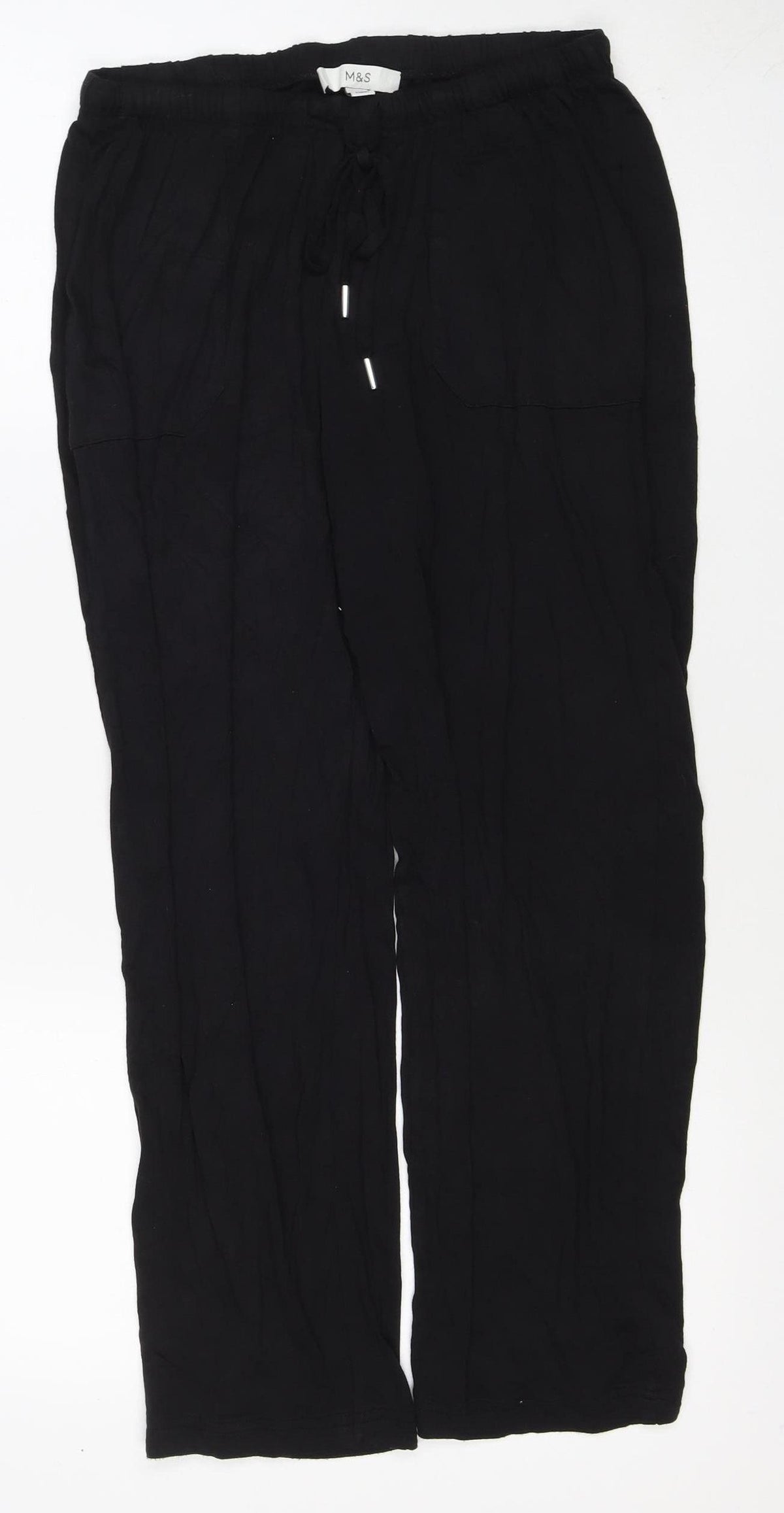 Marks and Spencer Women Black Size 10 Wide Leg Drawstring Trousers