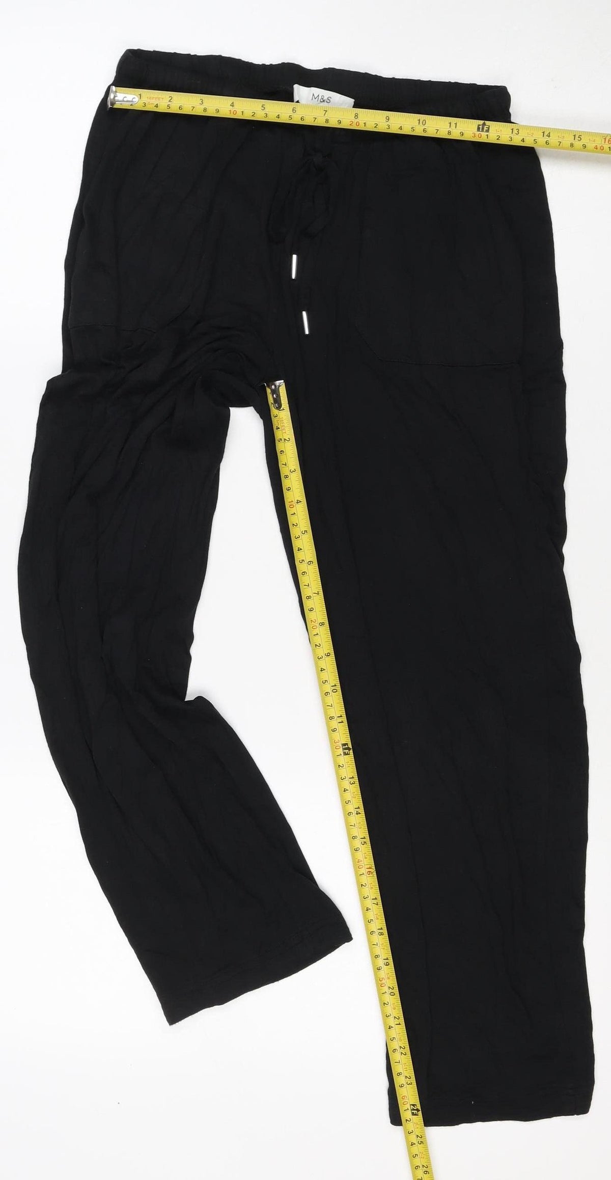 Marks and Spencer Women Black Size 10 Wide Leg Drawstring Trousers