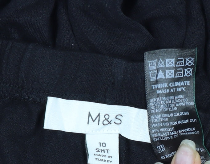 Marks and Spencer Women Black Size 10 Wide Leg Drawstring Trousers
