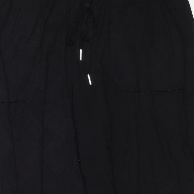 Marks and Spencer Women Black Size 10 Wide Leg Drawstring Trousers