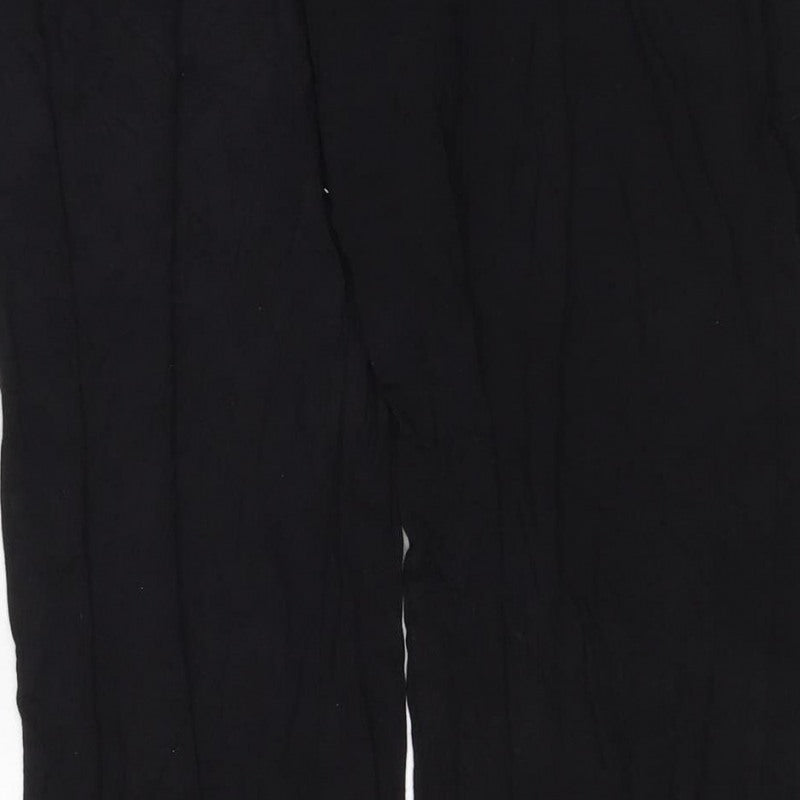 Marks and Spencer Women Black Size 10 Wide Leg Drawstring Trousers