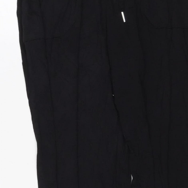 Marks and Spencer Women Black Size 10 Wide Leg Drawstring Trousers