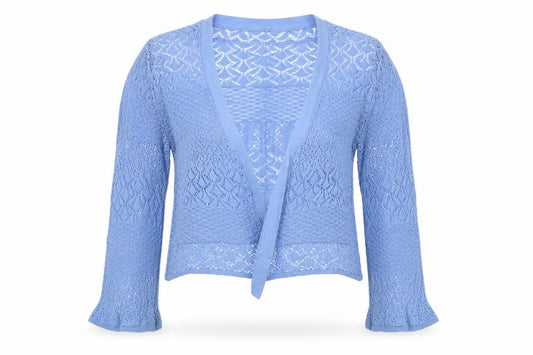 Monsoon Women Blue UK 12 Open Knit Wrap Cardigan Tie Long Sleeve