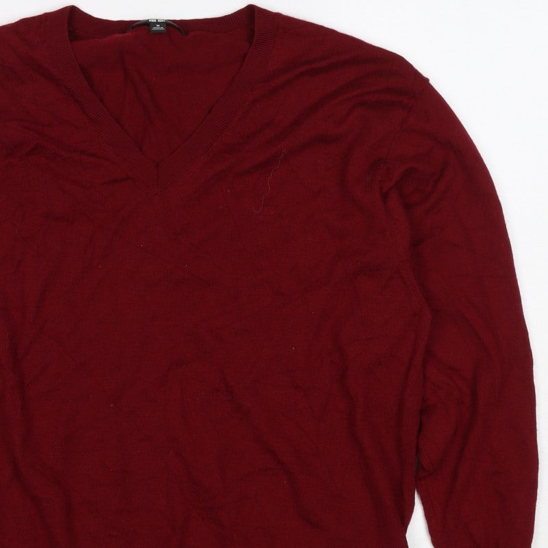 Uniqlo Women’s Red M 100% Wool V-Neck Long Sleeve Pullover Jumper
