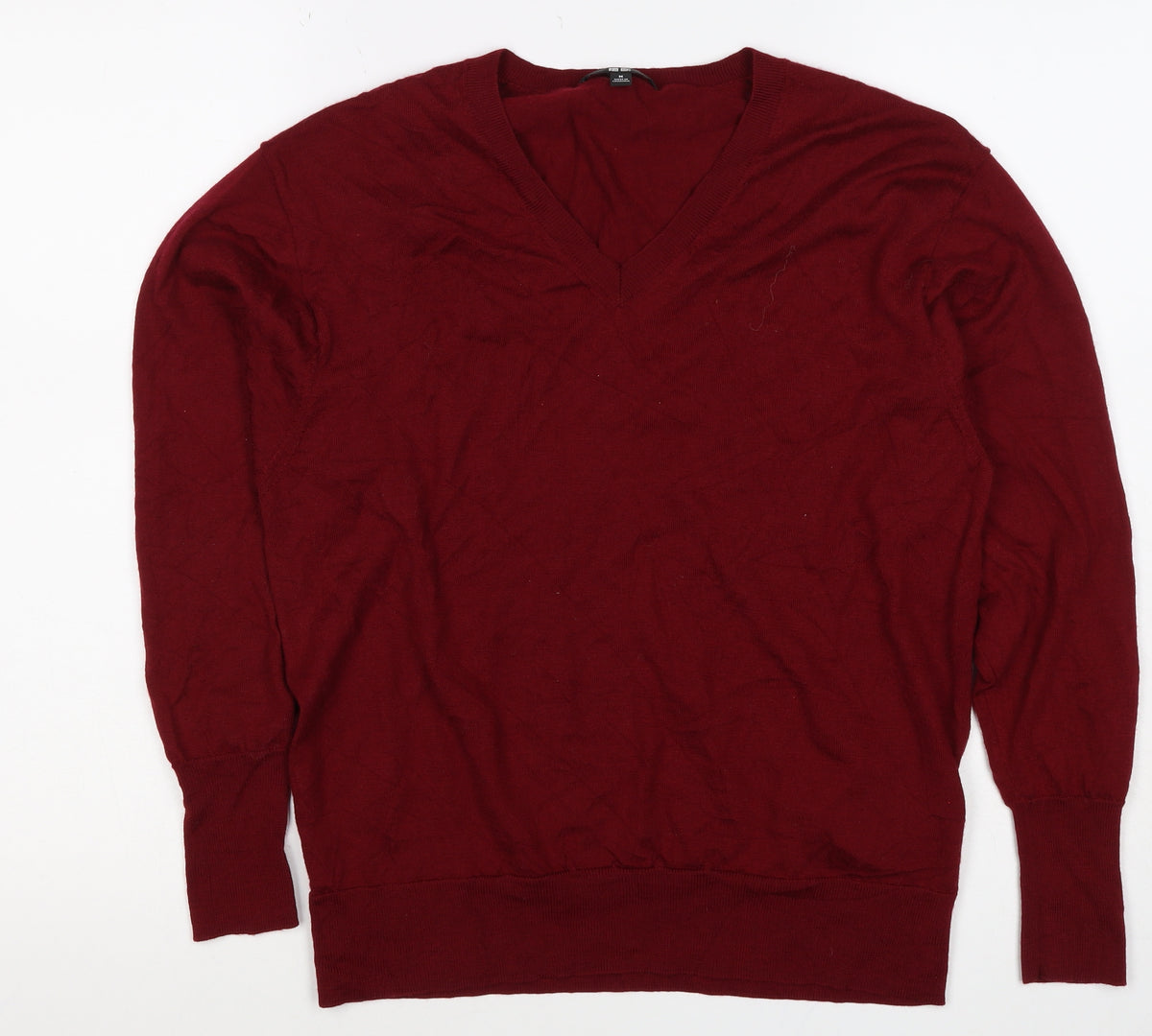 Uniqlo Women’s Red M 100% Wool V-Neck Long Sleeve Pullover Jumper
