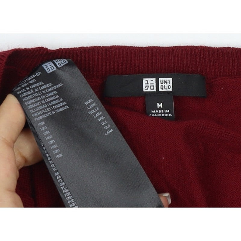 Uniqlo Women’s Red M 100% Wool V-Neck Long Sleeve Pullover Jumper