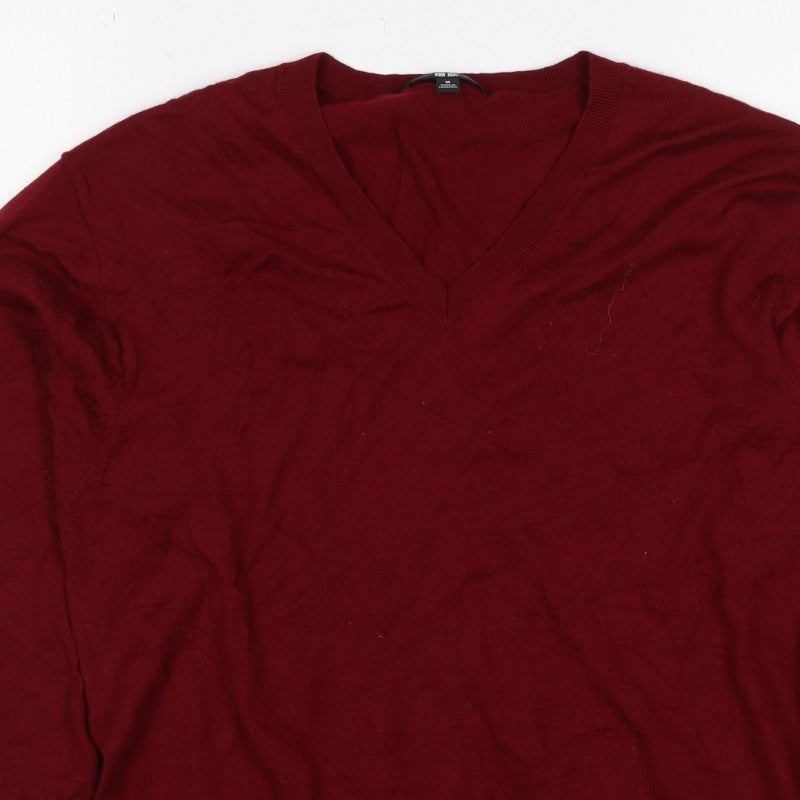 Uniqlo Women’s Red M 100% Wool V-Neck Long Sleeve Pullover Jumper