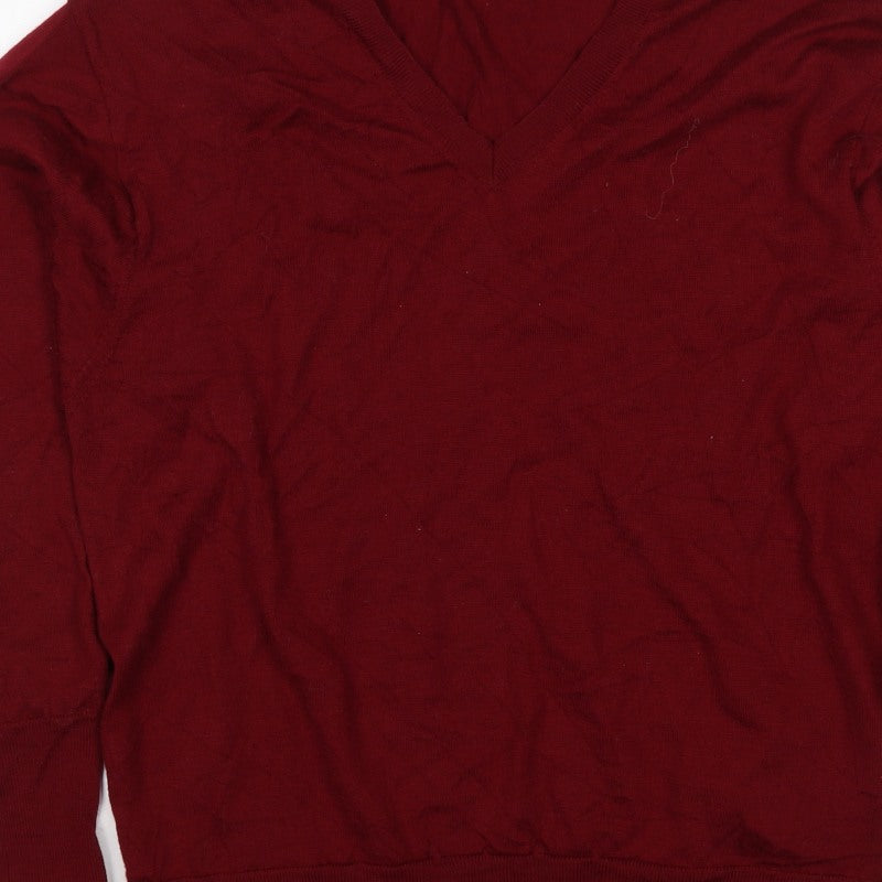 Uniqlo Women’s Red M 100% Wool V-Neck Long Sleeve Pullover Jumper